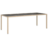 Garden Table Beige 250x100x75 cm Tempered Glass and Poly Rattan