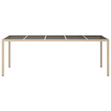 Garden Table Beige 250x100x75 cm Tempered Glass and Poly Rattan