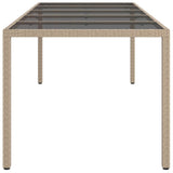 Garden Table Beige 250x100x75 cm Tempered Glass and Poly Rattan