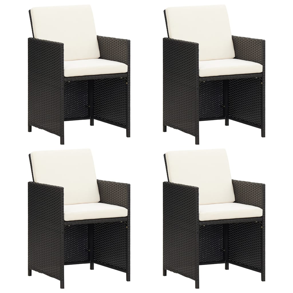 Garden Dining Chairs with Cushions 4 pcs Black Poly Rattan