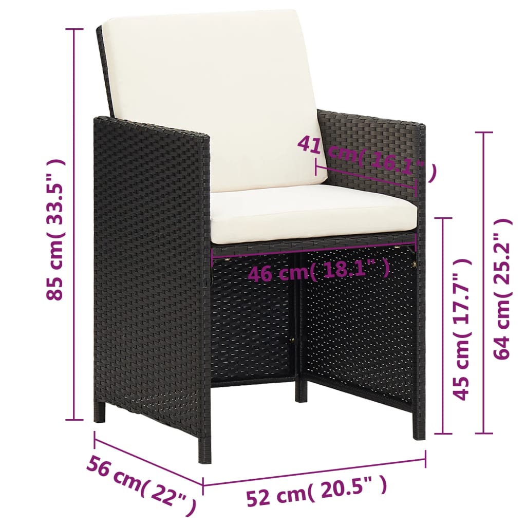 Garden Dining Chairs with Cushions 4 pcs Black Poly Rattan