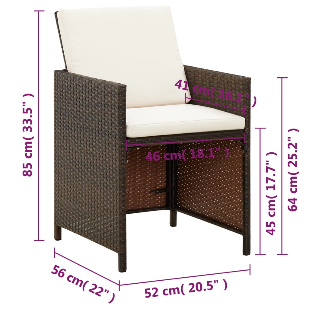 vidaXL Garden Dining Chairs with Cushions 4 pcs Brown Poly Rattan