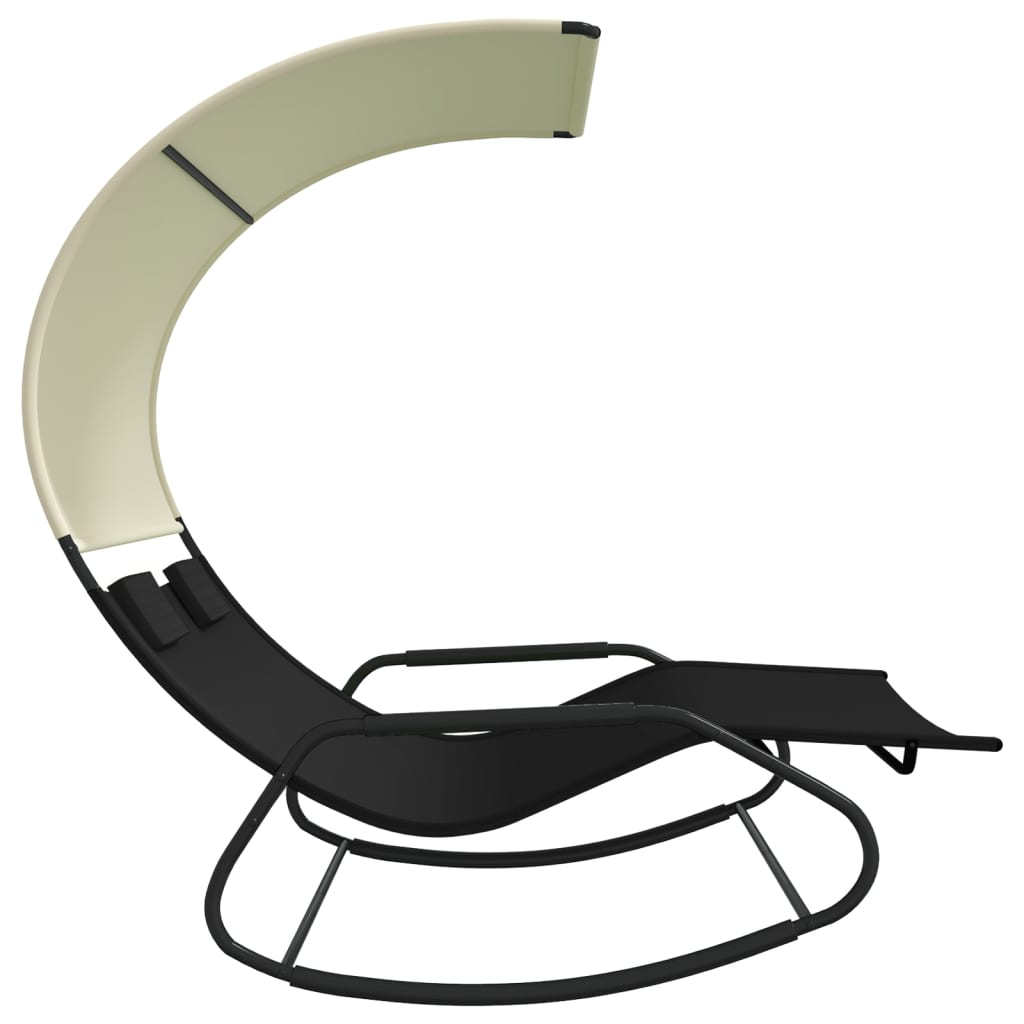 Rocking Double Sun Lounger with Canopy Black and Cream