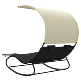 Rocking Double Sun Lounger with Canopy Black and Cream