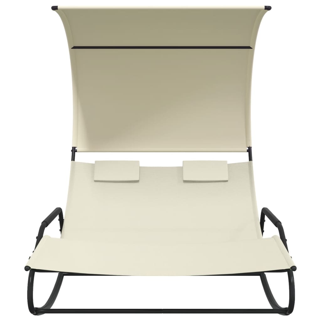 Rocking Double Sun Lounger with Canopy Cream