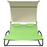 Rocking Double Sun Lounger with Canopy Green and Cream