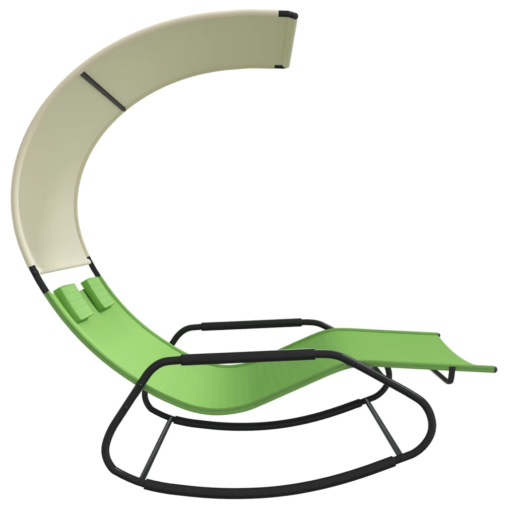 Rocking Double Sun Lounger with Canopy Green and Cream