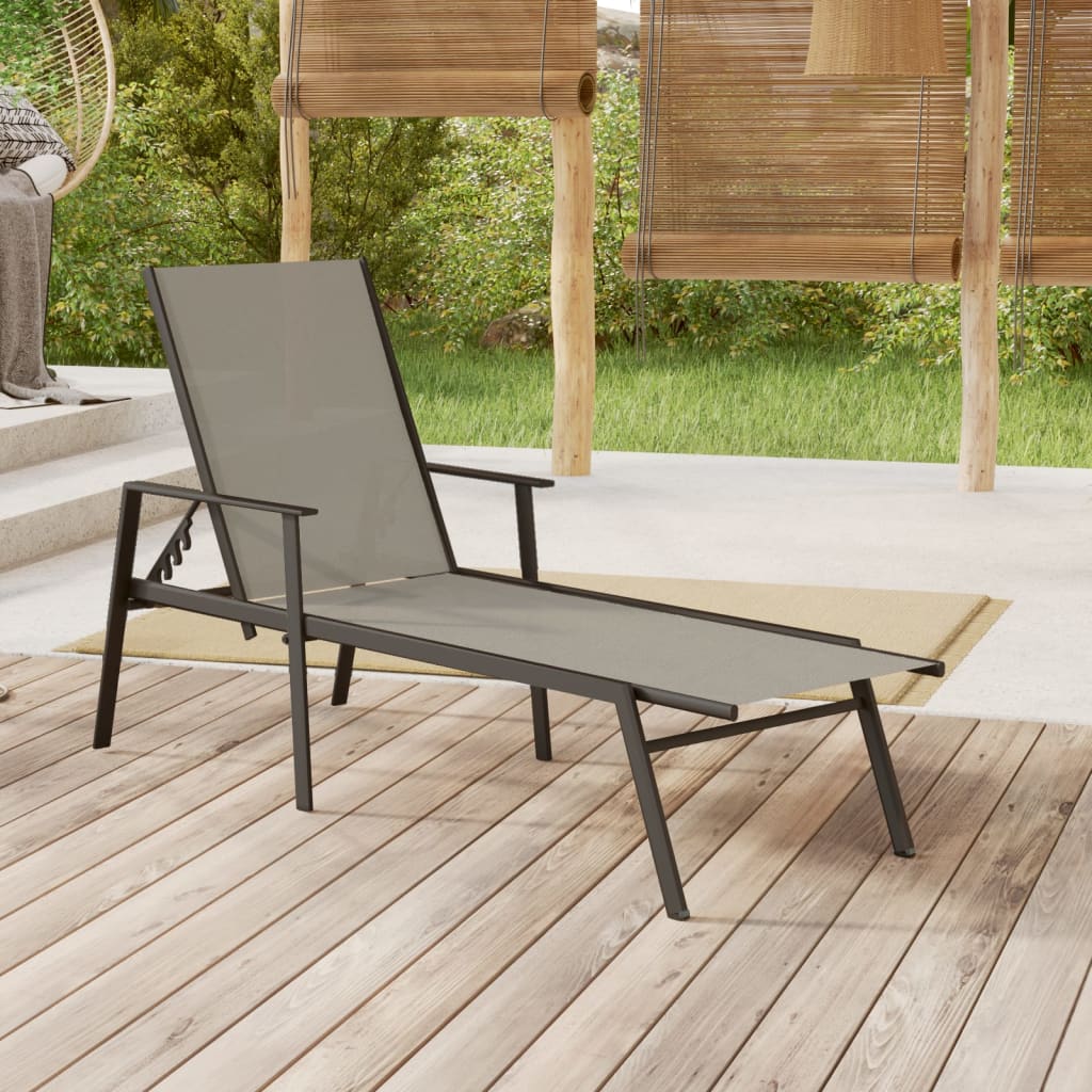 Sun Lounger Steel and Textilene Fabric Grey