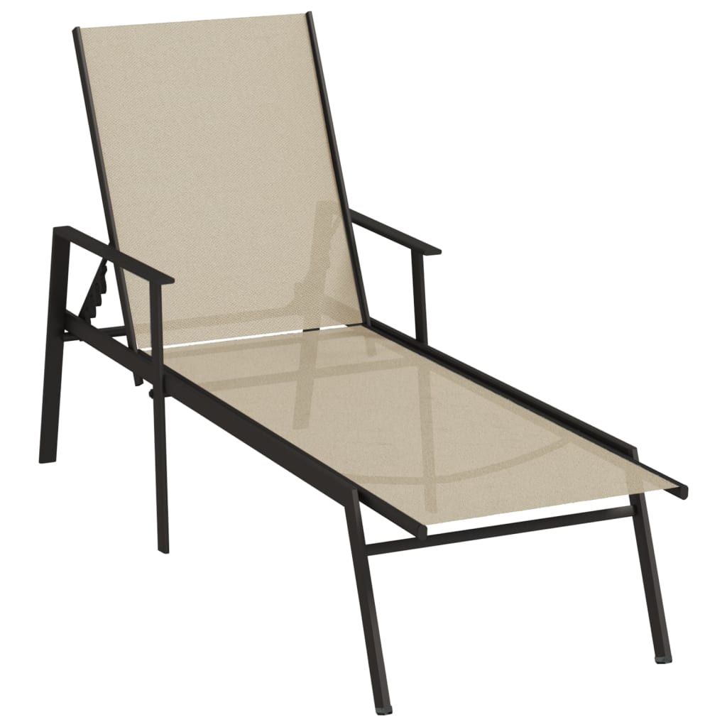 Sun Lounger Steel and Textilene Fabric Cream