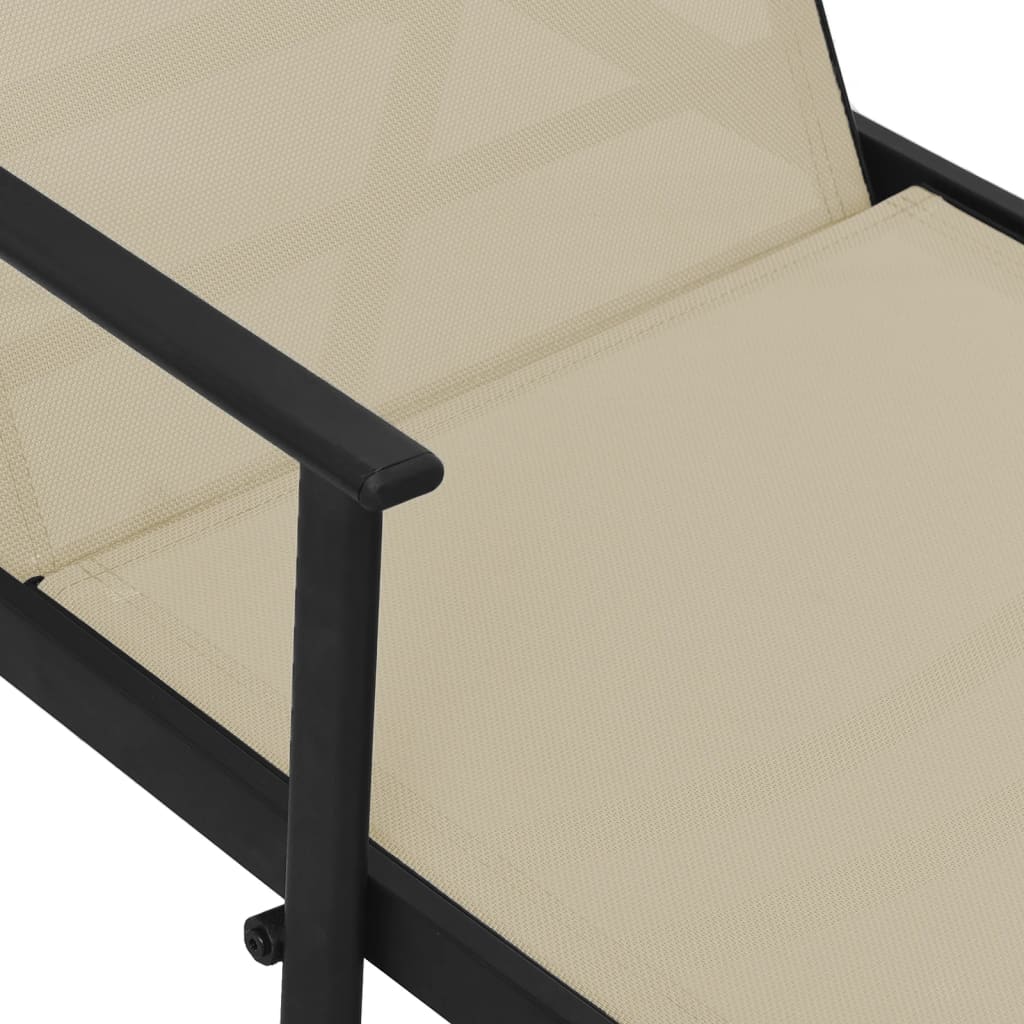 Sun Lounger Steel and Textilene Fabric Cream