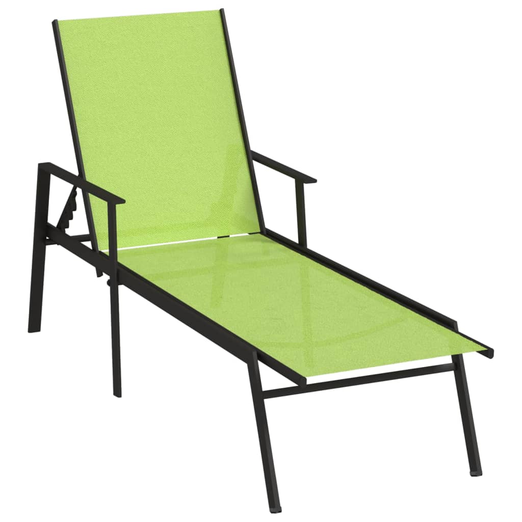 Sun Lounger Steel and Textilene Fabric Green