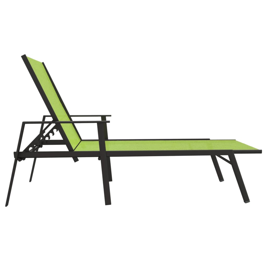 Sun Lounger Steel and Textilene Fabric Green