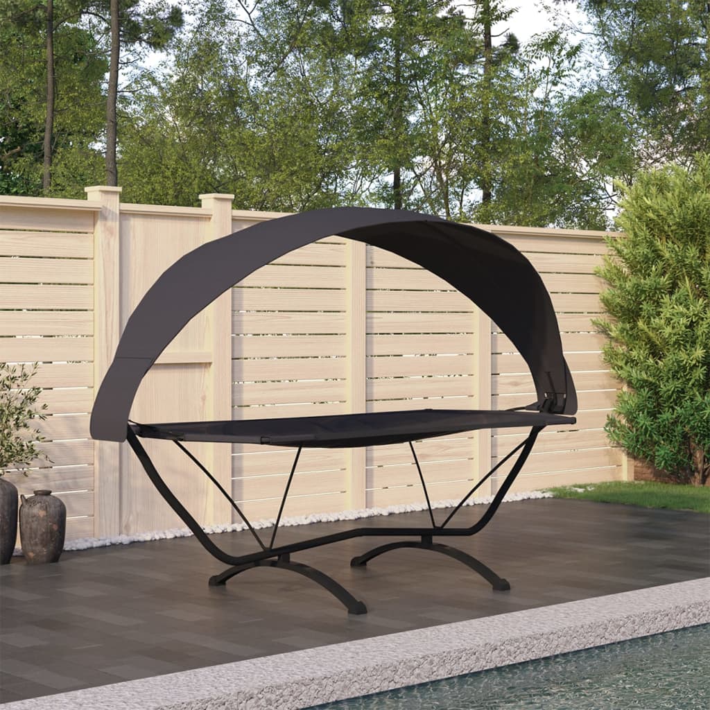 Outdoor Lounge Bed with Canopy Black Steel and Oxford Fabric