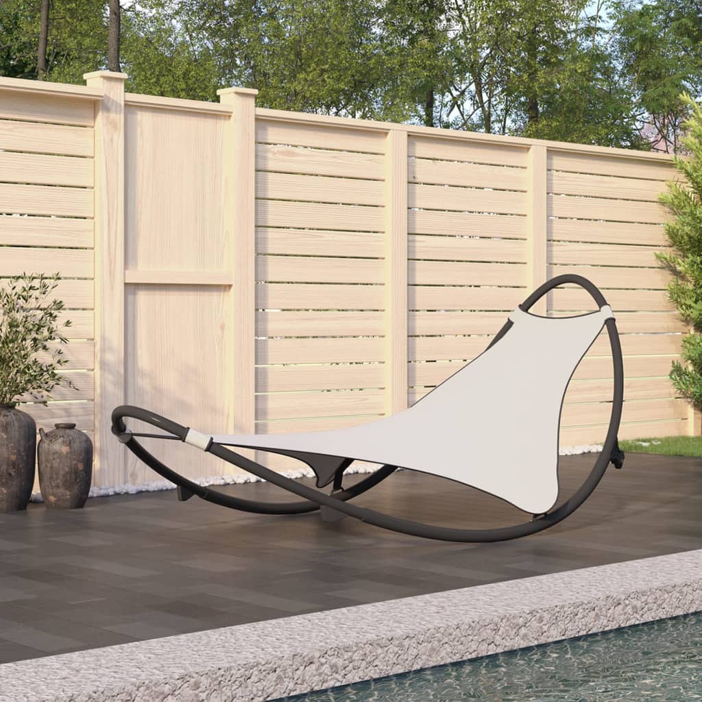 Rocking Sun Lounger with Wheels Steel & Textilene Fabric Cream