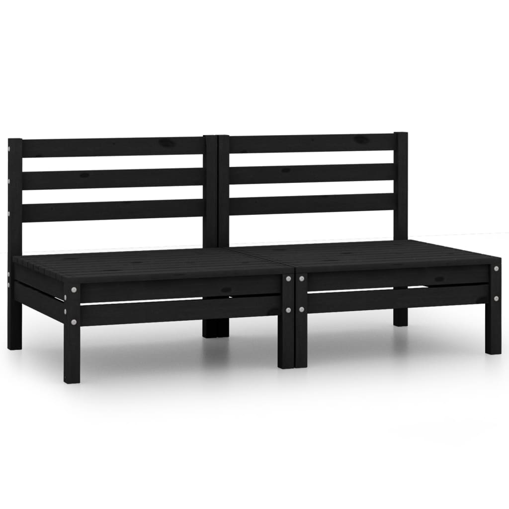 Garden 2-Seater Sofa Black Solid Pinewood