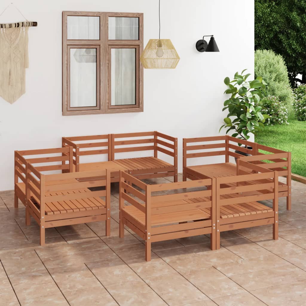 8 Piece Garden Lounge Set Honey Brown Solid Pinewood