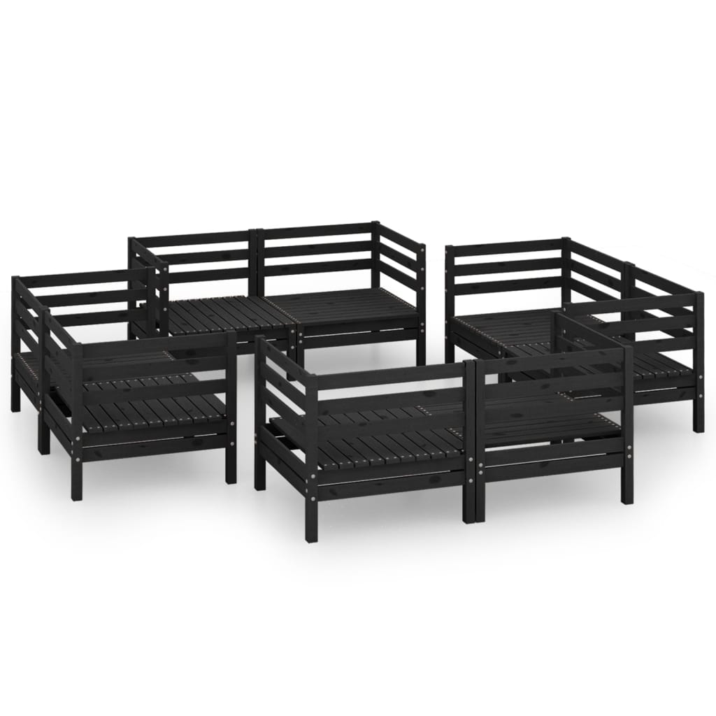 8 Piece Garden Lounge Set Black Solid Pinewood