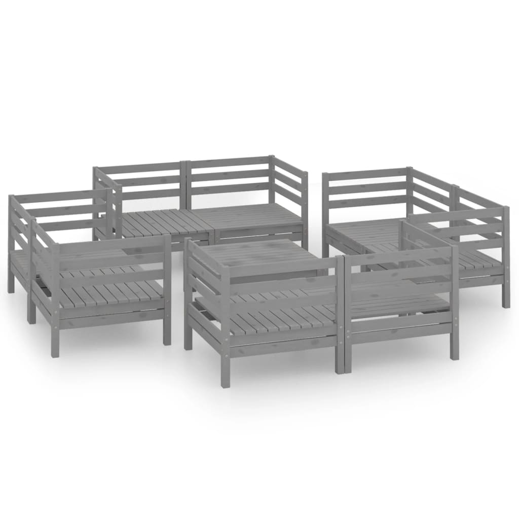 9 Piece Garden Lounge Set Grey Solid Pinewood