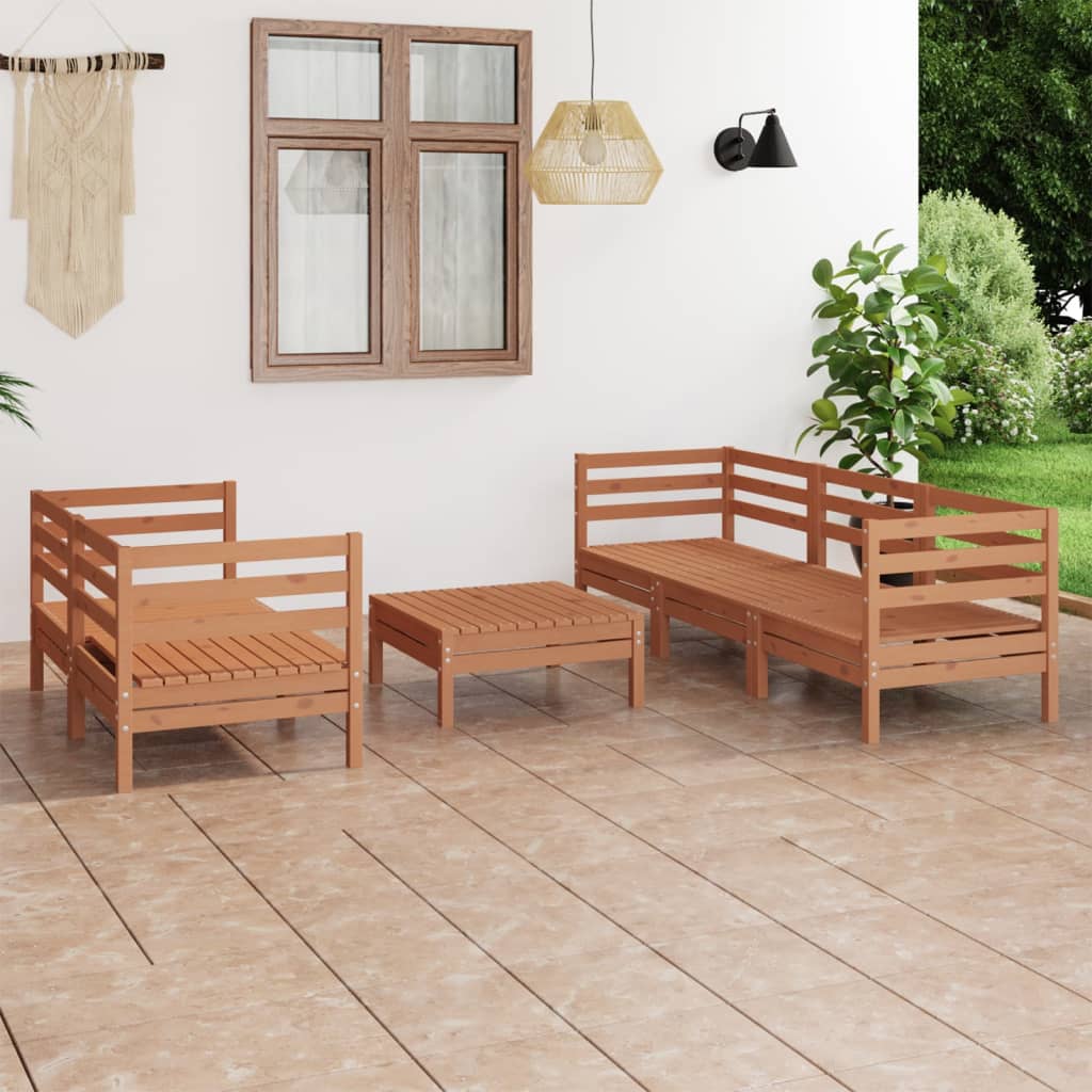 6 Piece Garden Lounge Set Honey Brown Solid Pinewood