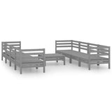 9 Piece Garden Lounge Set Grey Solid Pinewood