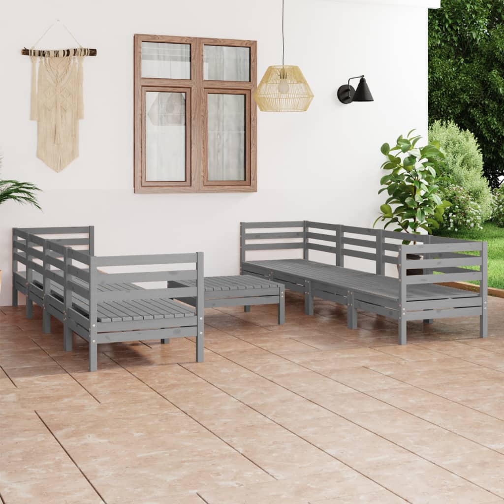 9 Piece Garden Lounge Set Grey Solid Pinewood