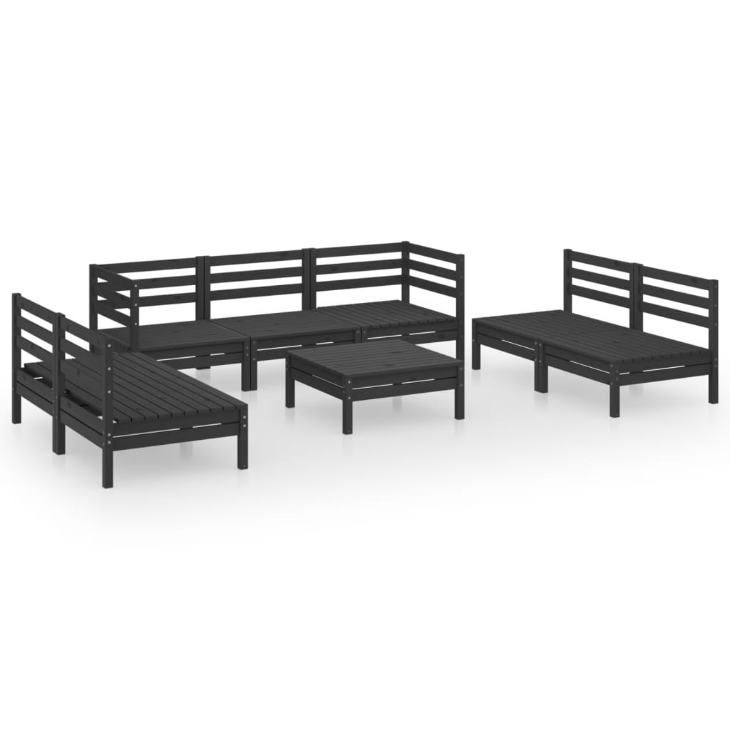 8 Piece Garden Lounge Set Black Solid Pinewood