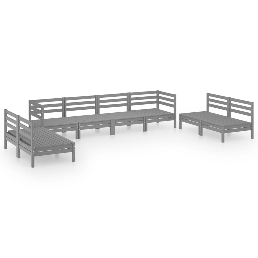 8 Piece Garden Lounge Set Grey Solid Pinewood