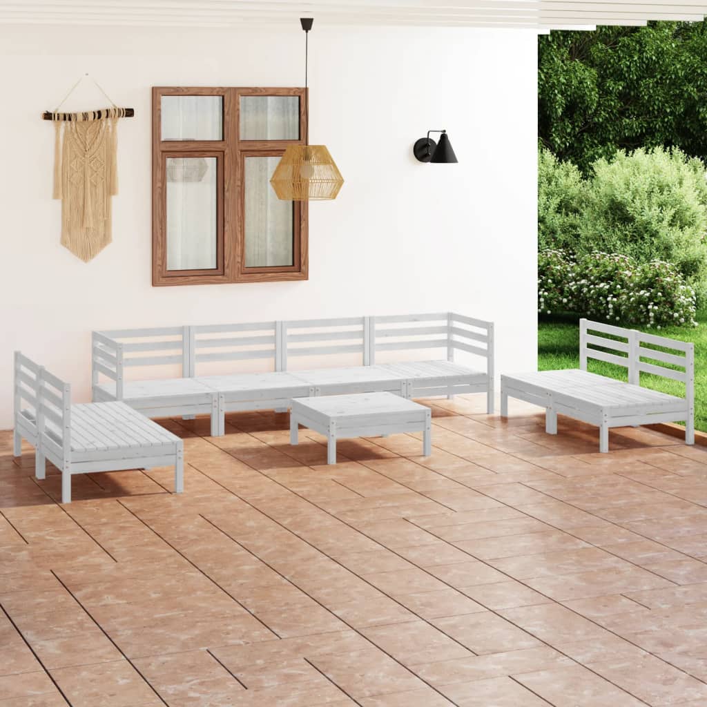 9 Piece Garden Lounge Set White Solid Pinewood