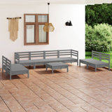 9 Piece Garden Lounge Set Grey Solid Pinewood