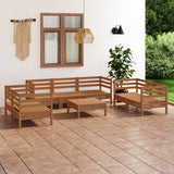 8 Piece Garden Lounge Set Honey Brown Solid Pinewood