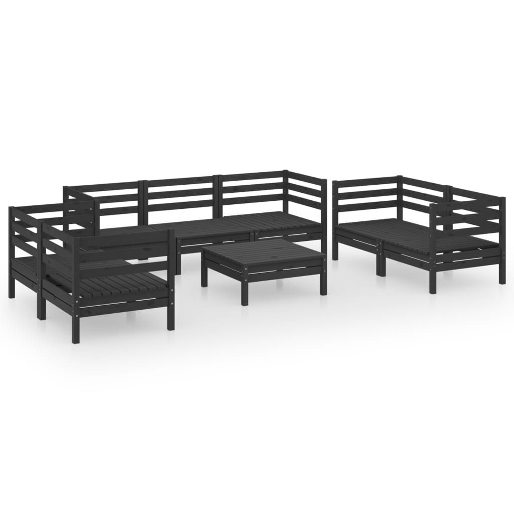 8 Piece Garden Lounge Set Black Solid Pinewood