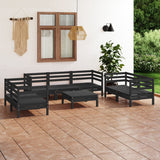 8 Piece Garden Lounge Set Black Solid Pinewood