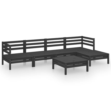 6 Piece Garden Lounge Set Solid Pinewood Black