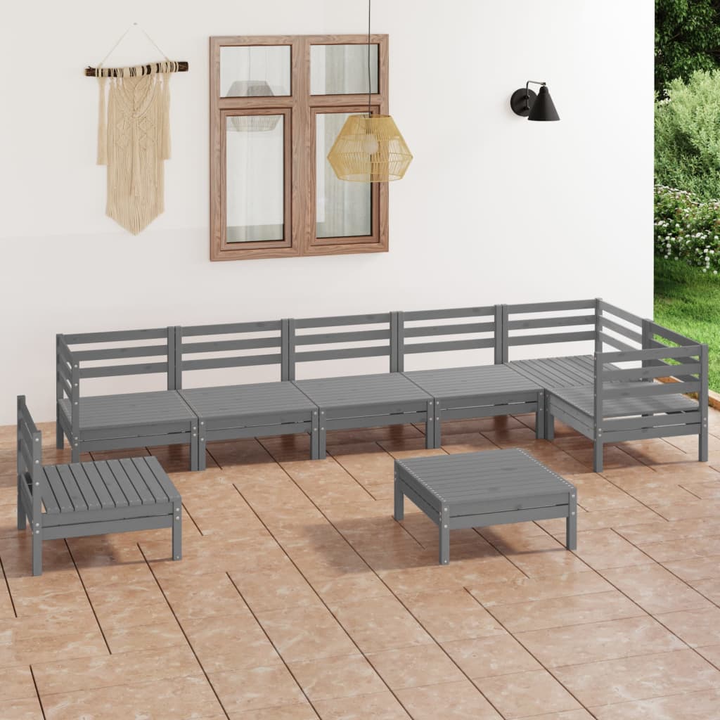 8 Piece Garden Lounge Set Solid Pinewood Grey