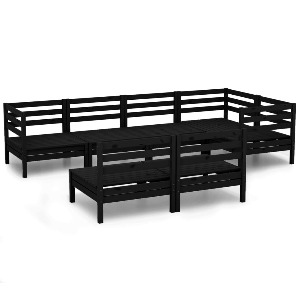 7 Piece Garden Lounge Set Solid Pinewood Black