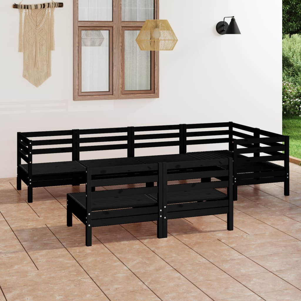 7 Piece Garden Lounge Set Solid Pinewood Black