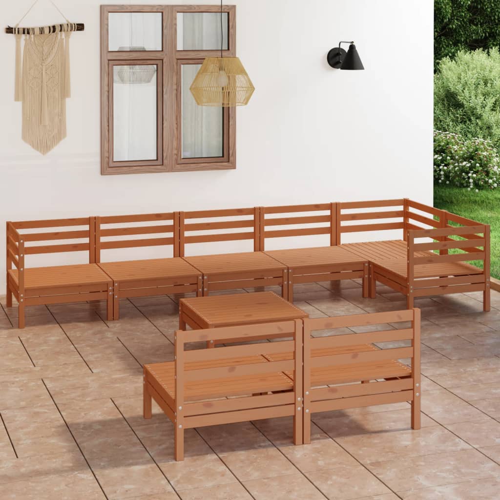 9 Piece Garden Lounge Set Solid Wood Pine Honey Brown