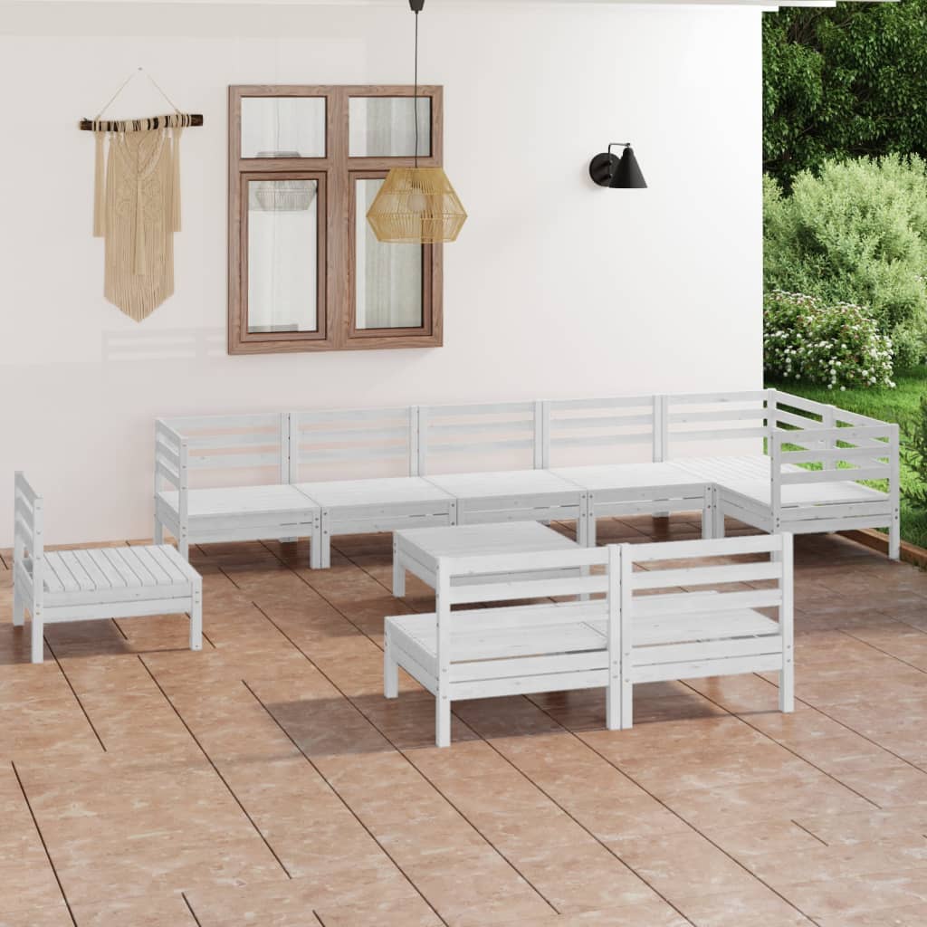 10 Piece Garden Lounge Set Solid Wood Pine White