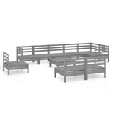 10 Piece Garden Lounge Set Solid Wood Pine Grey