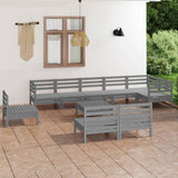 10 Piece Garden Lounge Set Solid Wood Pine Grey