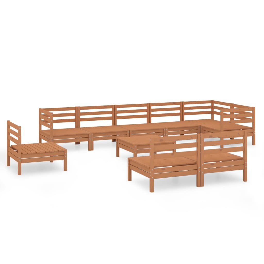 10 Piece Garden Lounge Set Solid Wood Pine Honey Brown