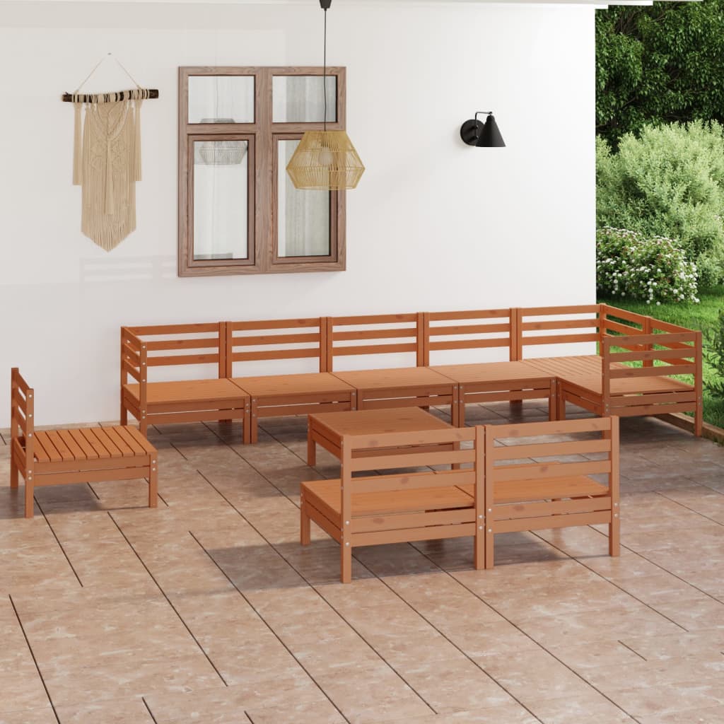 10 Piece Garden Lounge Set Solid Wood Pine Honey Brown