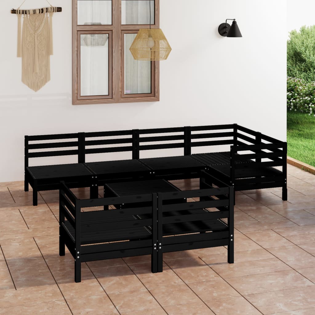 8 Piece Garden Lounge Set Solid Wood Pine Black