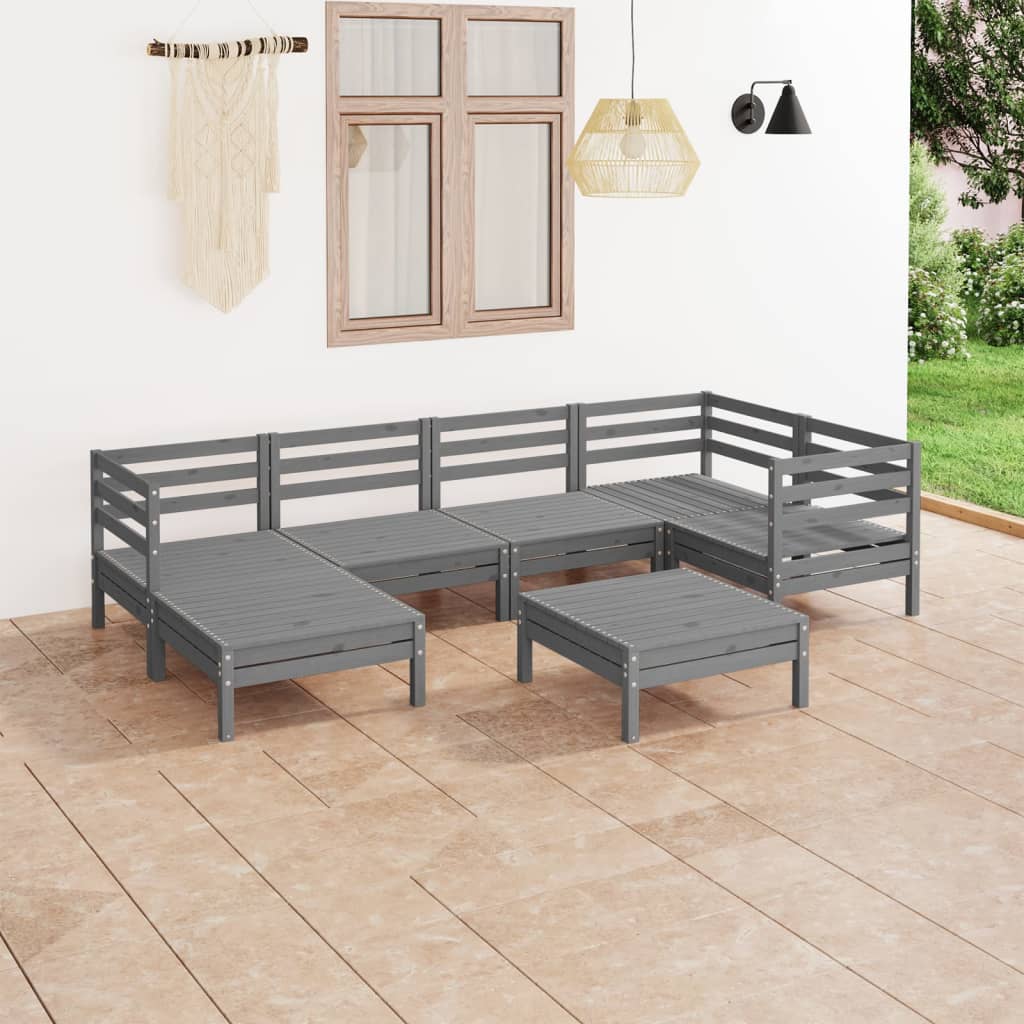 7 Piece Garden Lounge Set Solid Wood Pine Grey