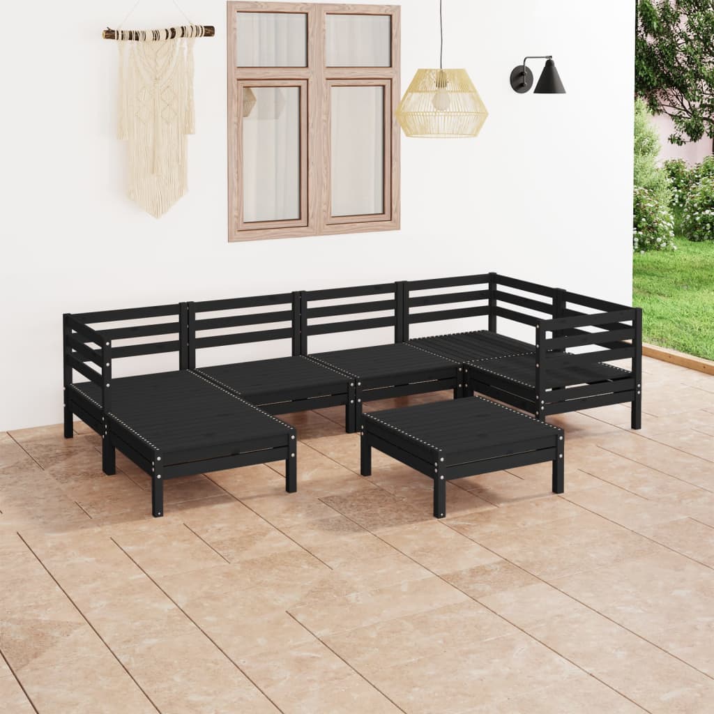 7 Piece Garden Lounge Set Solid Wood Pine Black