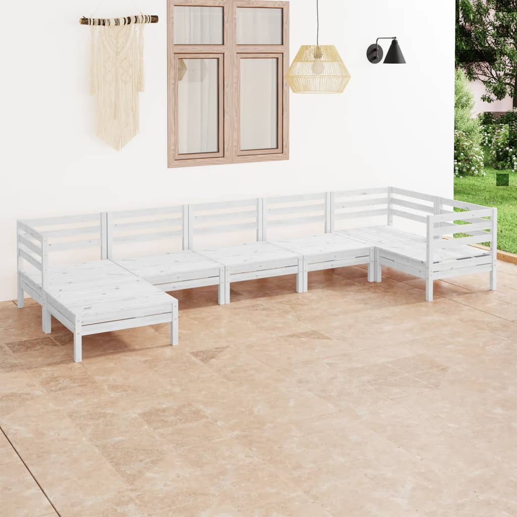 7 Piece Garden Lounge Set Solid Wood Pine White