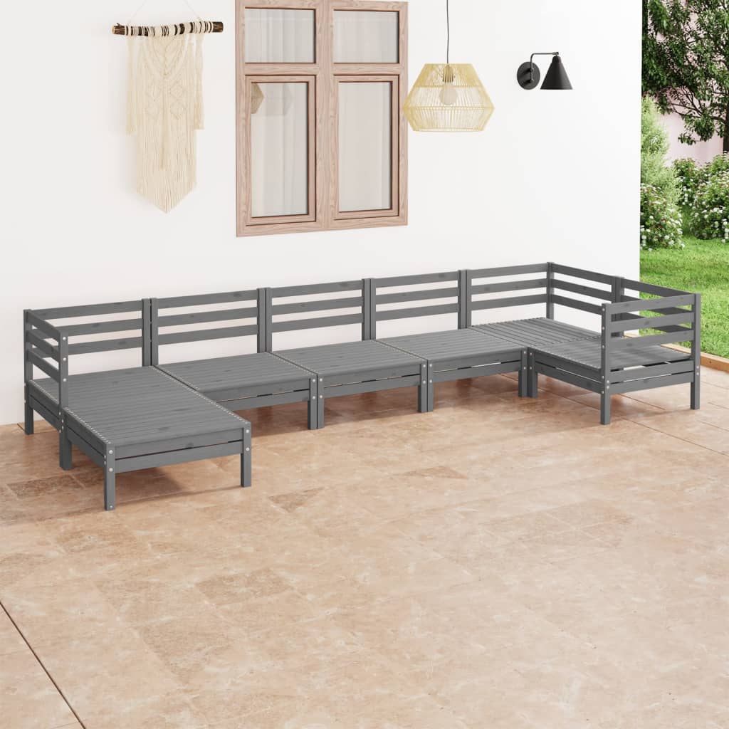 7 Piece Garden Lounge Set Solid Wood Pine Grey