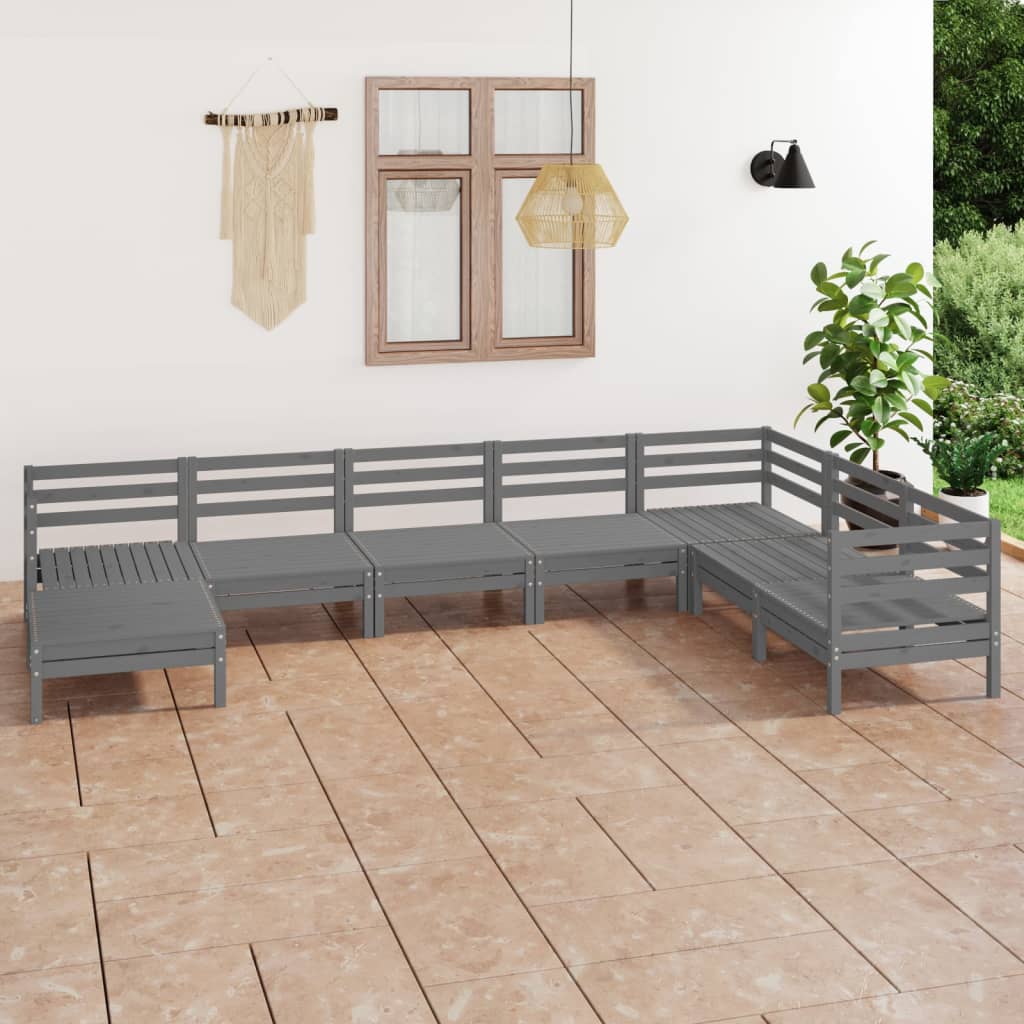 8 Piece Garden Lounge Set Solid Wood Pine Grey