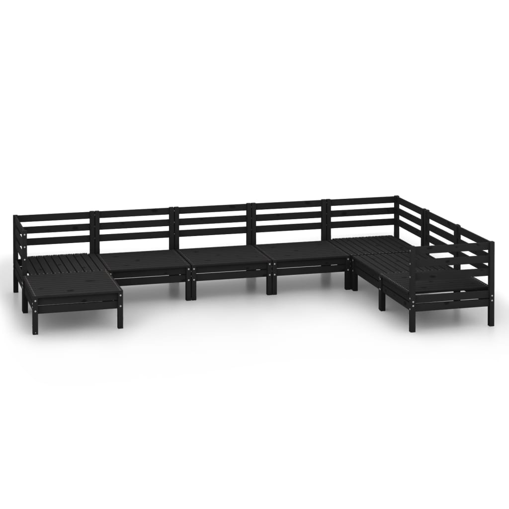 8 Piece Garden Lounge Set Solid Wood Pine Black