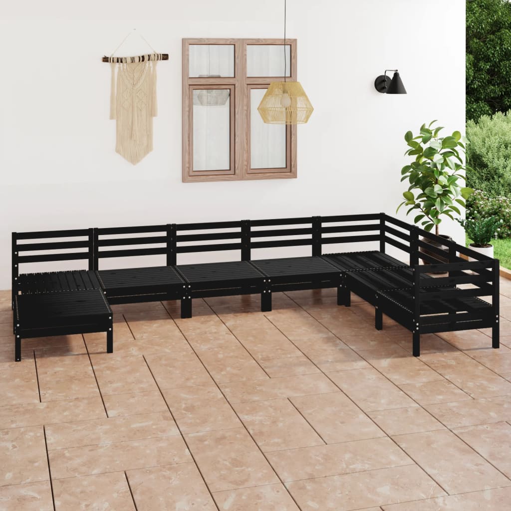 8 Piece Garden Lounge Set Solid Wood Pine Black